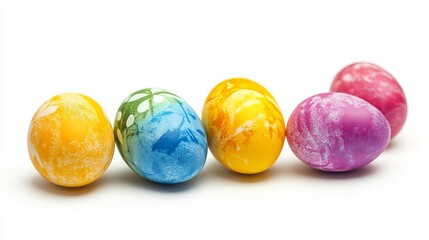 Easter eggs in vibrant colors, isolated against a white background.