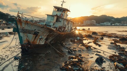 Memorial for the police vessel stranded by the tsunami