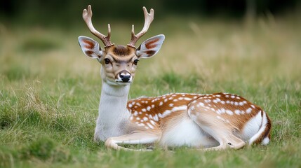 A fallow deer resting in a meadow