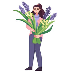 An illustration of a woman holding a hyacinth flower