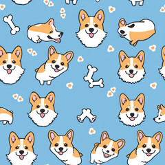 Obraz premium corgi dog pedigrees pattern texture on blue background By Generated AI