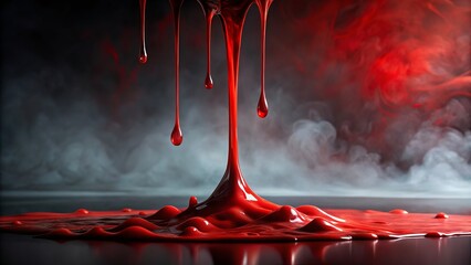 Blood-red liquid slowly drips from the dark background, setting a spine-tingling tone for a haunting Halloween evening,
