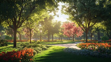 Fototapeta premium Plants situated in the center of a park, adding natural beauty and a touch of greenery to the surrounding landscape.