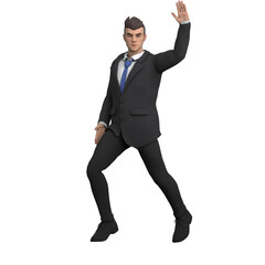 3D Male Legal Expert. A male lawyer with his right hand raised, as if giving a firm instruction. Illustrated Character