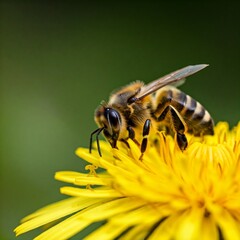 A honey bee collects pollen on yellow flower


