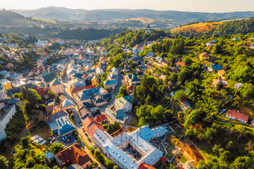 City of Banska Stiavnica with old castle and square,  UNESCO, Slovakia. Old Slovakia mining town of...