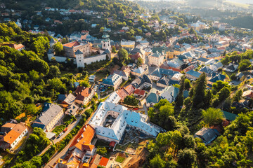 City of Banska Stiavnica with old castle and square,  UNESCO, Slovakia. Old Slovakia mining town of...