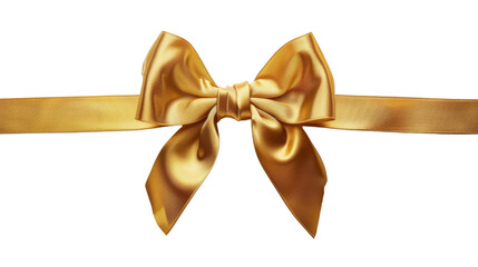 Gold satin Christmas ribbon bow on transparent background