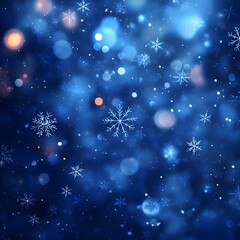 Fototapeta premium A blue Christmas background adorned with delicate snowflakes, evoking a wintry, festive feel.
