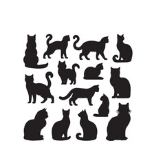 Cat silhouette. Cat playing vector illustration black and white. Funny cat logo, icon.