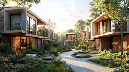 Fototapeta premium Beautiful contemporary residential architecture featuring sleek and modern building design
