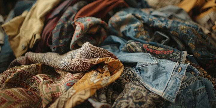 Fabric Waste Heap of Vintage Clothing Fast Fashion and Recycling Textile Concept Top notch Image