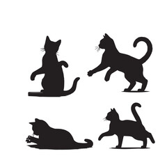 Cat playing silhouette. Funny cat vector silhouette. Cat fun with child, rat, man.