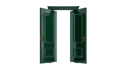 Open green double door on transparent background