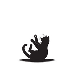 Cat playing silhouette. Funny cat vector silhouette. Cat fun with child, rat, man.