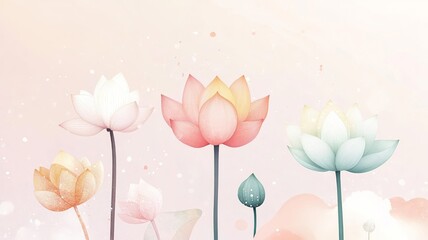 Pastel lotus flowers in abstract arrangement, serene art concept