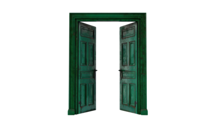 Open green double door on transparent background