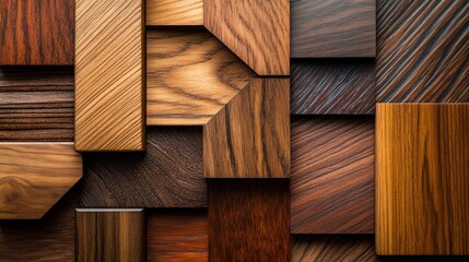 Detailed wooden surface samples with a matte pine finish and glossy walnut overlay, highlighting the interplay of textures and light reflection