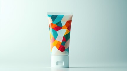 Colorful Digital Mosaic Face Cream Tube on White Surface - Close-Up