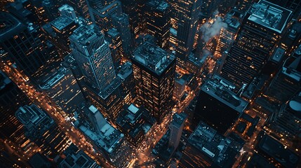 Obraz premium A sweeping twilight panorama reveals a vibrant city alive with glowing towers and meandering roads.
