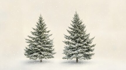 Fototapeta premium Two snow-covered pine trees on a
