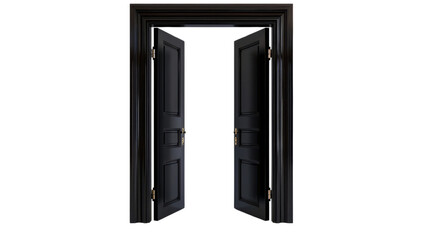Open black double door on transparent background
