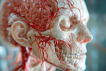 Medical illustration showcasing the human brain and nerves