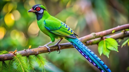 Perched atop a sturdy tree branch, a striking jay bird reveals its stunning plumage, complete with a dramatic,