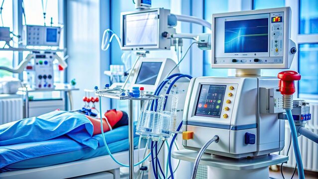 A stock photo illustrating the use of extracorporeal membrane oxygenation ECMO with intra aortic balloon pump IABP in a clinical setup for cardiac support and treatment