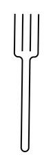 A minimalist black vector line drawing of a fork with three tines. Ideal for culinary themes, restaurant branding, kitchen utensils, cooking guides, and food-related websites. Simple, modern style.