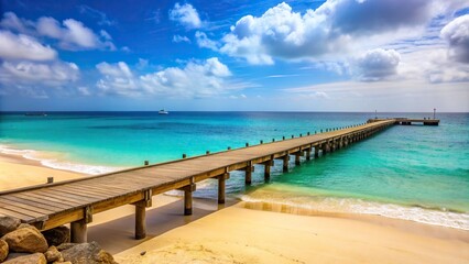 Fototapeta premium tourism, Atlantic Ocean, water, coast, waves, destination, tropical, Cape Verde, Sal Island, summer, landscape, vacation, Seaside with a pier on the Atlantic Ocean at Sal Island Cape Verde