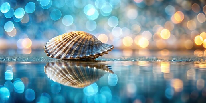 peaceful, ocean, limpet shell, water, shell, macro, underwater, sea, close-up, reflected, texture, abstract, background, blue, Bokeh abstract background of a limpet shell reflected in water
