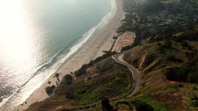 Aerial of Stinson Beach, California, overlooking Highway 1 Beach Town and Bolinas Lagoon 1