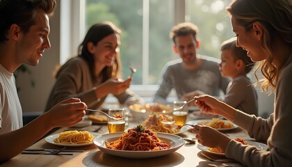 Happy Family Enjoying Meal Together.