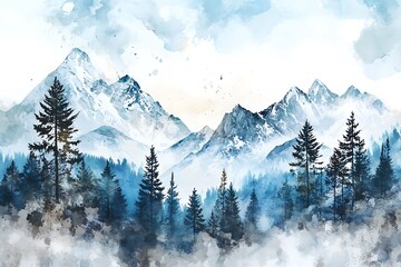 landscape art background with mountains and hills