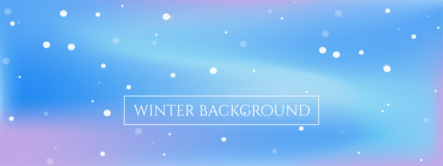 Gradient Winter Background with snowflakes. Cold fluid wave design. Modern vector. Pastel minimalist backdrop for posts, brochures or banners. Blue, purple and pink colors. Holiday season Mesh poster.