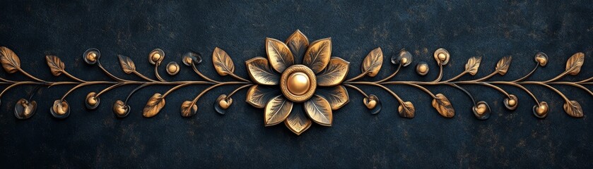 Fototapeta premium Ornate Golden Floral Design on Dark Background