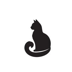 Cat silhouette. Funny cat vector design. Cat playing vector illustration black and white.