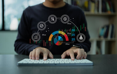 Tax expense management concept for business or individual who have high income. Pay tax and revenue decrease.