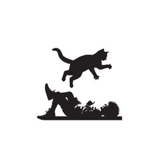 Funny cat vector design. Cat playing vector illustration black and white.