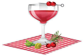 Cherry Cocktail on Checkered Cloth