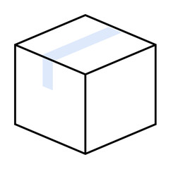 A minimalist black and white closed box with tape on top. Ideal for packaging, shipping, storage, logistics, and minimalism themes. Simple and clean style.