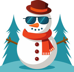 Cool Snowman with Sunglasses and Scarf ,  Winter Holiday Clipart