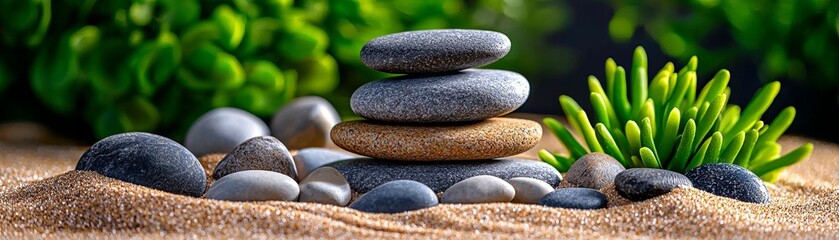 Serene, Zen garden with raked sand and pebbles, realistic, tranquility