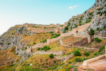 Fototapeta premium Acrocorinth fortress, Upper Corinth, the acropolis of ancient castle of Corinth Peloponnese, Greece