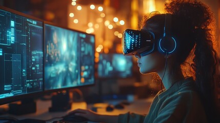 AI-enhanced virtual workspaces for creative collaboration: Digital artists working together in a virtual environment through AI-powered tools.