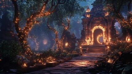 Fototapeta premium A forest with a glowing entrance