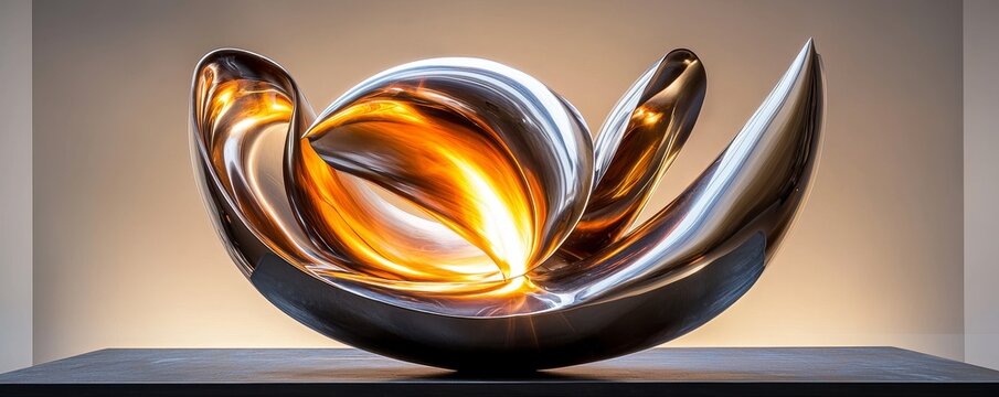 Striking, abstract metal sculpture with sharp angles, industrial, contemporary, sculpture, visual intrigue :: metallic luster, intricate composition, three-dimensional form