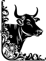 Bull ornament corner border