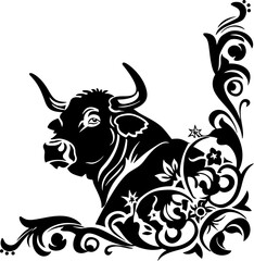 Bull ornament corner border